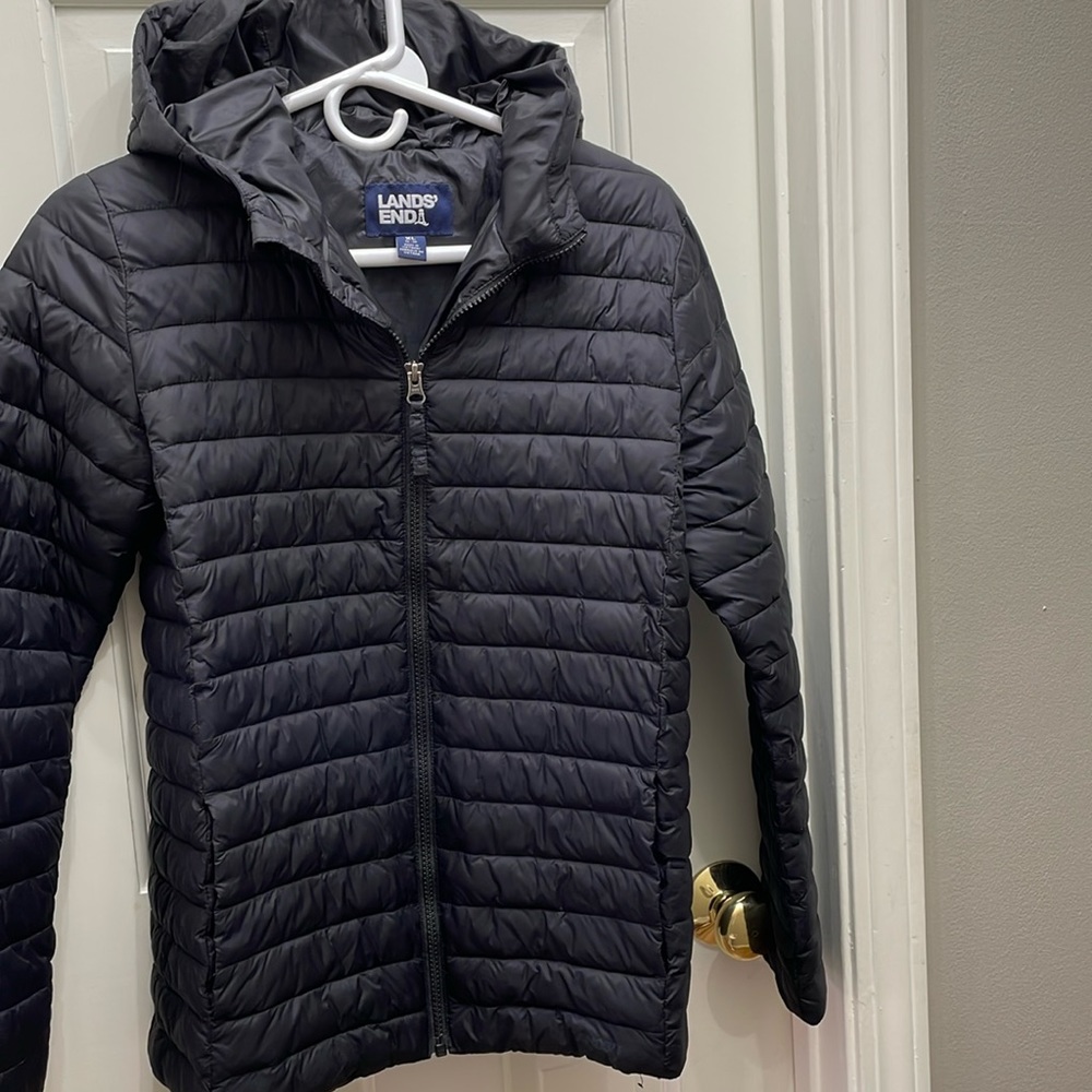 Lands End kids XL black thin puffer coat